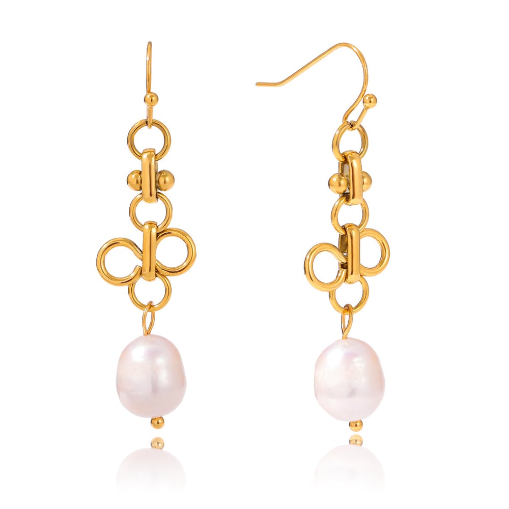 1 Pair Elegant Droplet Stainless Steel Gold Color Pearl Women's Drop Earrings