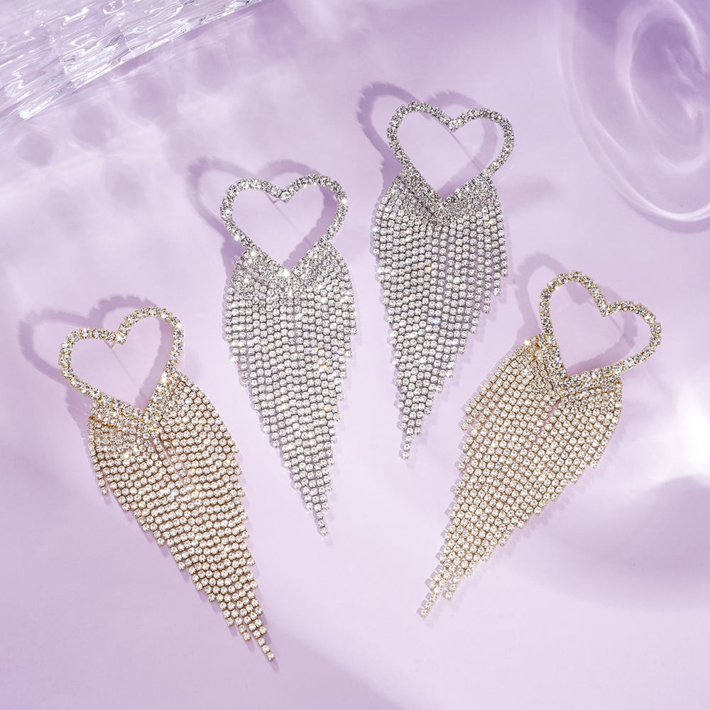 1 Pair Festive Series Heart Tassel Copper Dangle Earrings Picture4