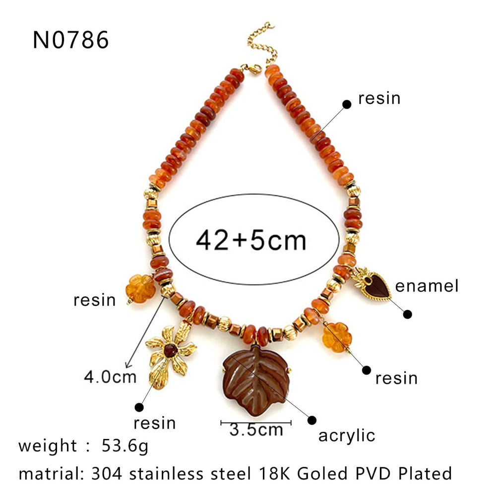 1 Stück Halskette mit Perlen in Blumen-, Herz- und Blattform aus Harz in Goldfarbe h5Bild2