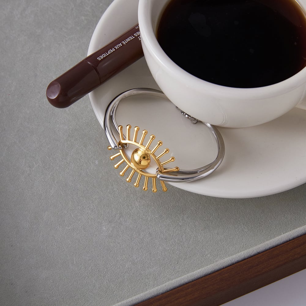 Braccialetti da donna in acciaio inossidabile con occhio del diavolo classico, colori misti oro e argento, 1 pezzo h5Immagine6