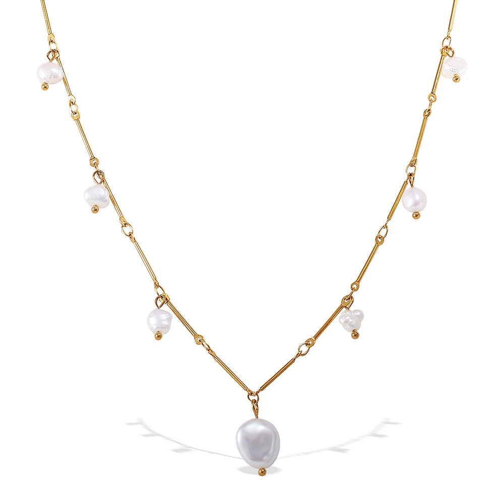 Collana con ciondolo di perle color oro in acciaio inossidabile da 1 pezzo h5Immagine4