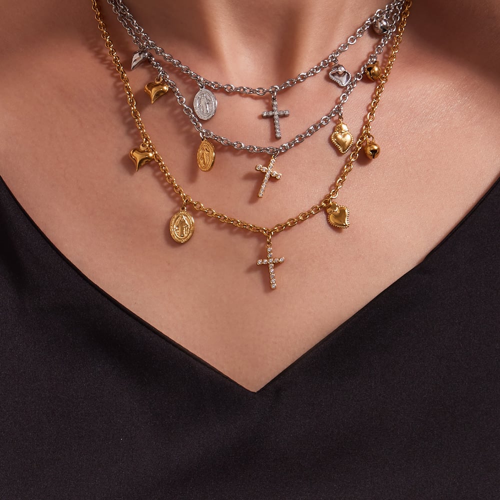 Lustrous Cross Stainless Steel Gold Color Women's Jewelry Sets Picture3