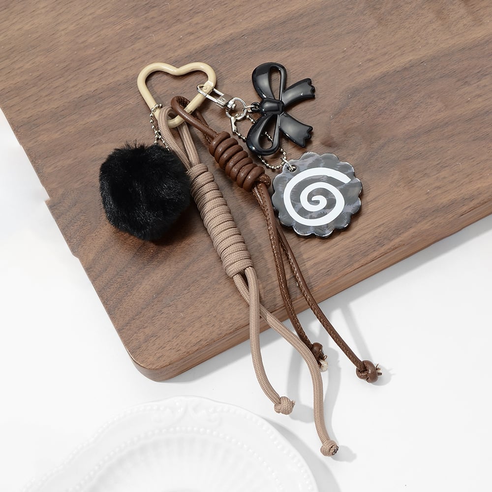 1 Piece Bow Knot Black Plush Ball Bag Charm Picture3