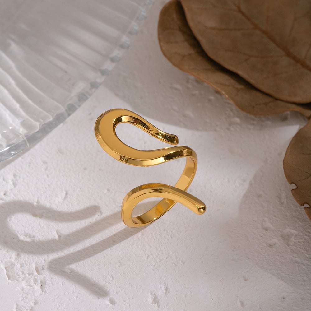 1 Piece Irregular Line Shape Stainless Steel Gold Color Minimalist Ring Picture4