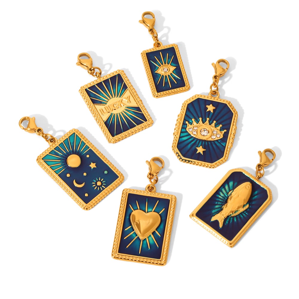 1 Stück Teufelsauge Stern Mond Edelstahl Gold Farbe Zirkon Damen Anhänger Bild6