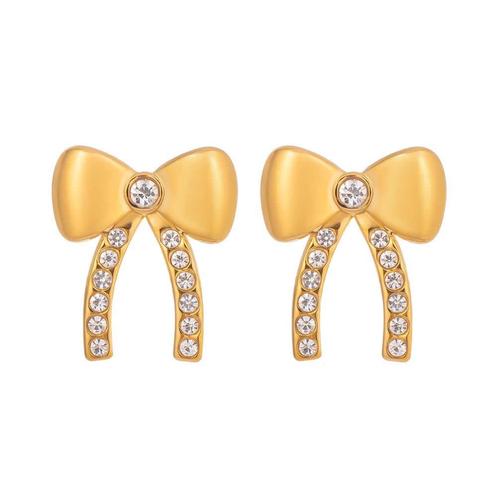1 Pair Elegant Bow Knot Stainless Steel Gold Color Stud Earrings Picture4