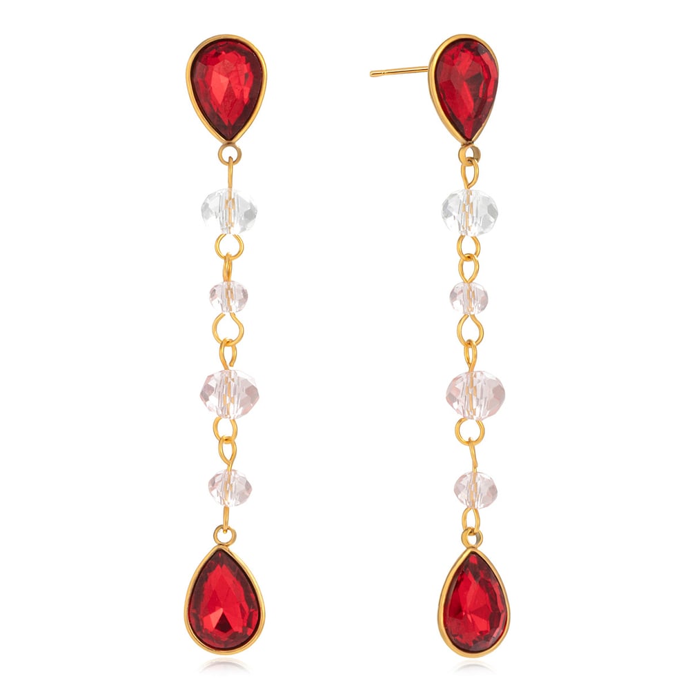 1 Pair Luxurious Red Droplet Stainless Steel Gold Color Women's Drop Earrings 