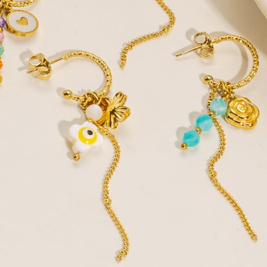 1 Stück lange Quasten süße Blume Herz Edelstahl Damen baumeln Ohrringe Bild2