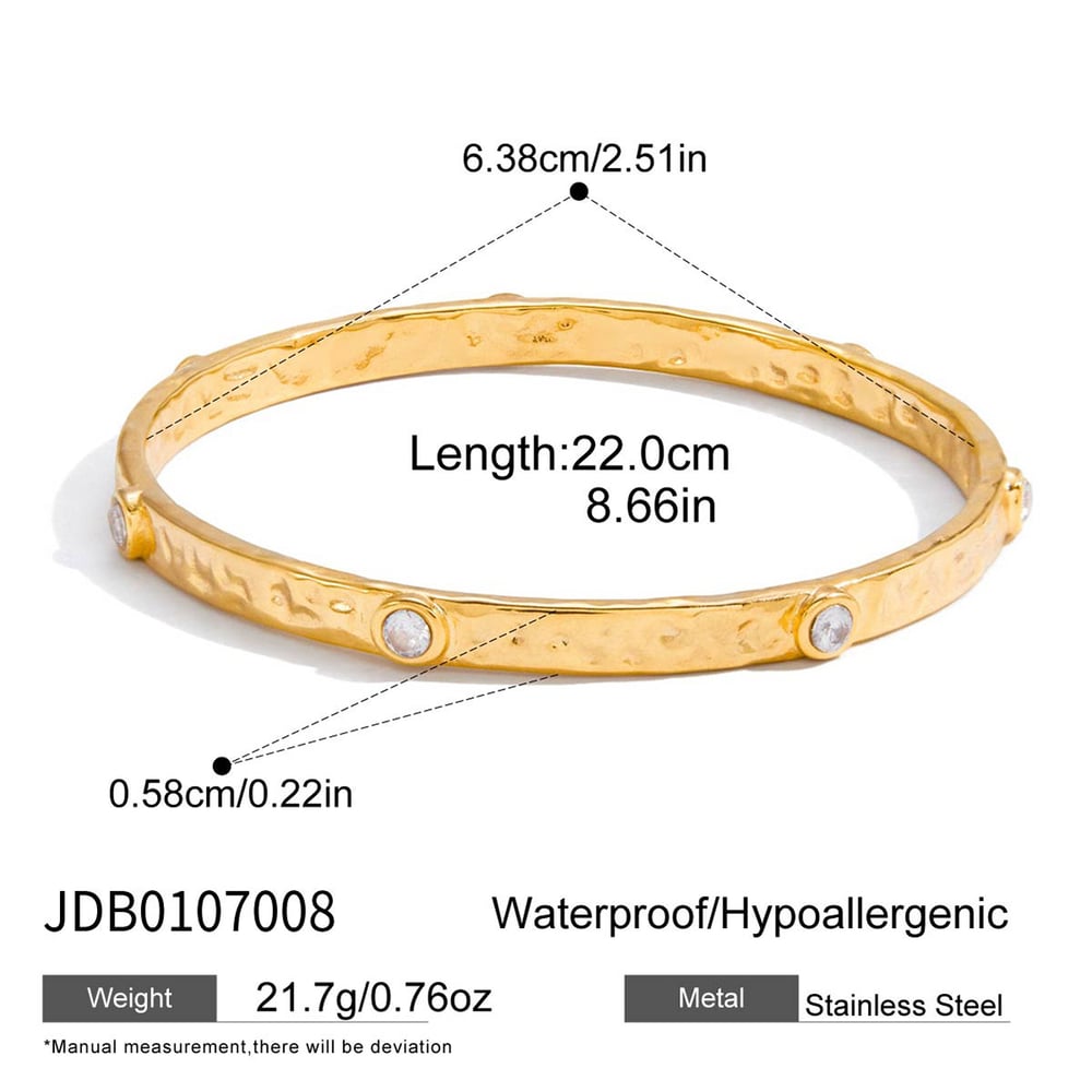 1 Piece Hammer Pattern Stainless Steel Gold Color Zircon Women's Bangles Picture2