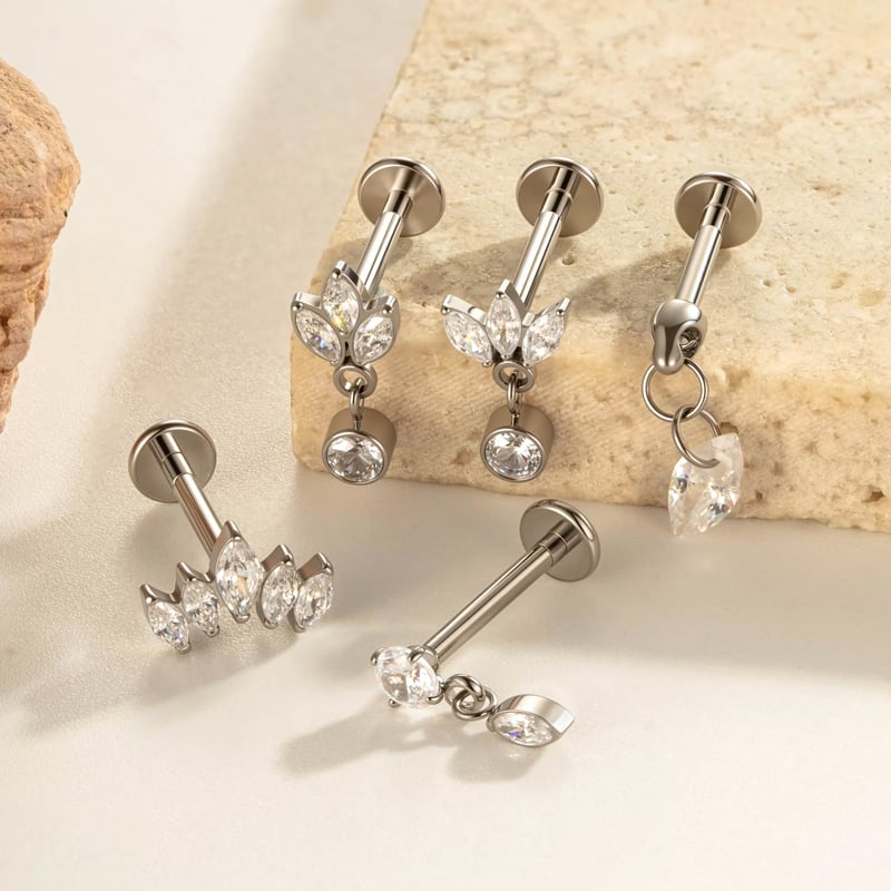 1 Stück Klassische Tropfen Titanlegierung Gold Farbe Zirkon Damen Piercing Ohrringe Bild6