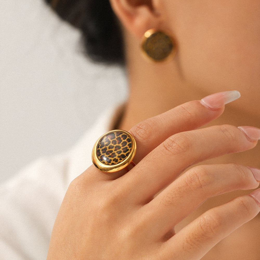 Leopard Pattern Stainless Steel Gold Color Stud Earrings h5Picture4