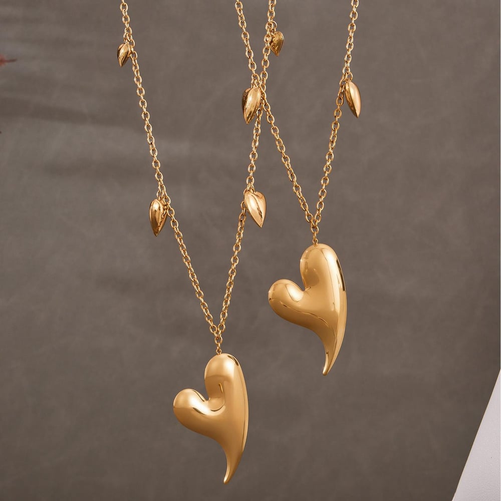 Klassische unregelmäßige Herz Edelstahl Gold Farbe Damen lange Halsketten h5Bild5