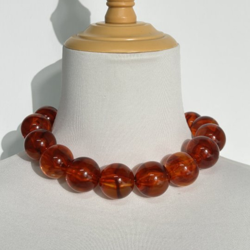 1 Piece Retro 25mm Beads Gradient Color Acrylic Beaded Necklace Picture3