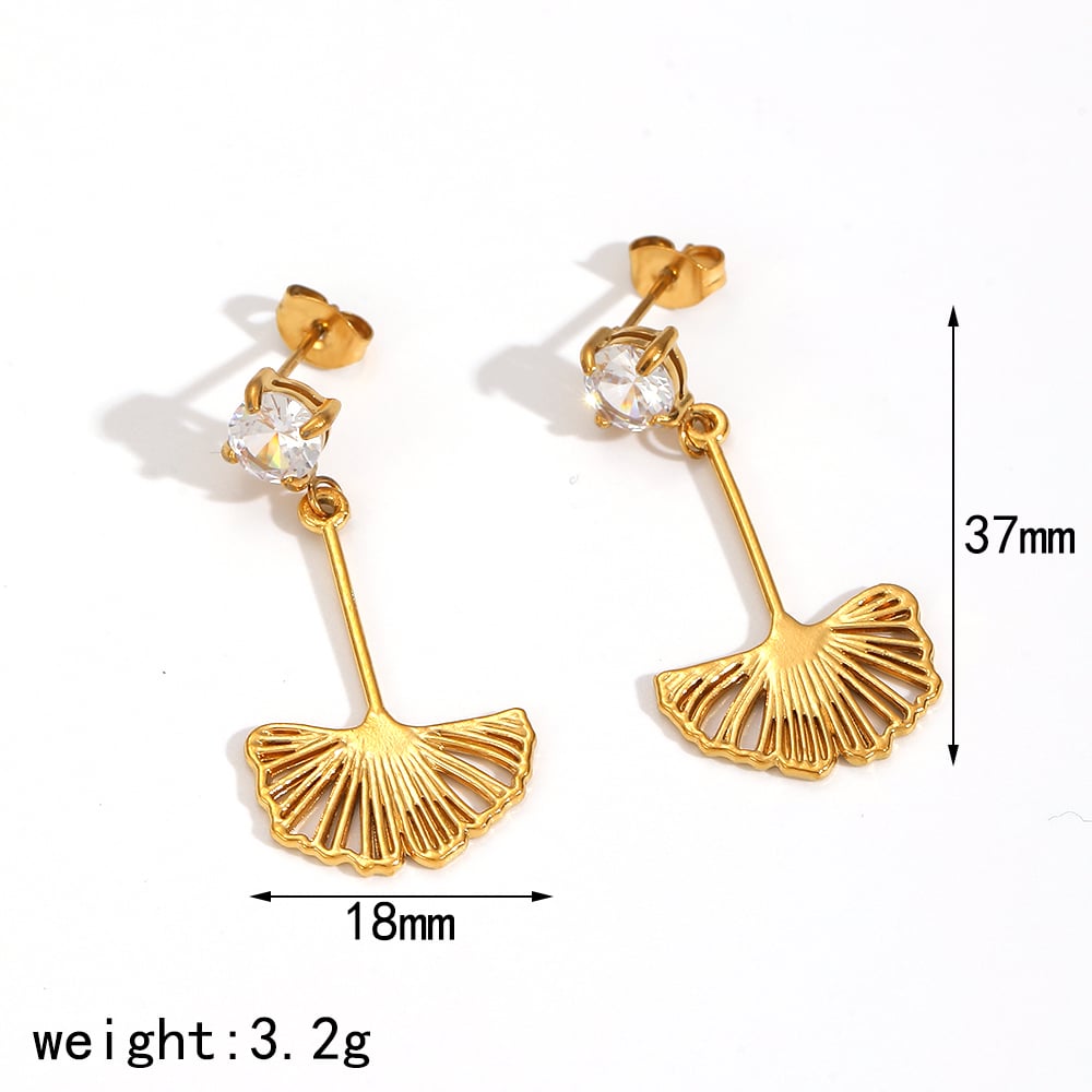 1 paio di orecchini pendenti in acciaio inossidabile color oro con foglia retrò 