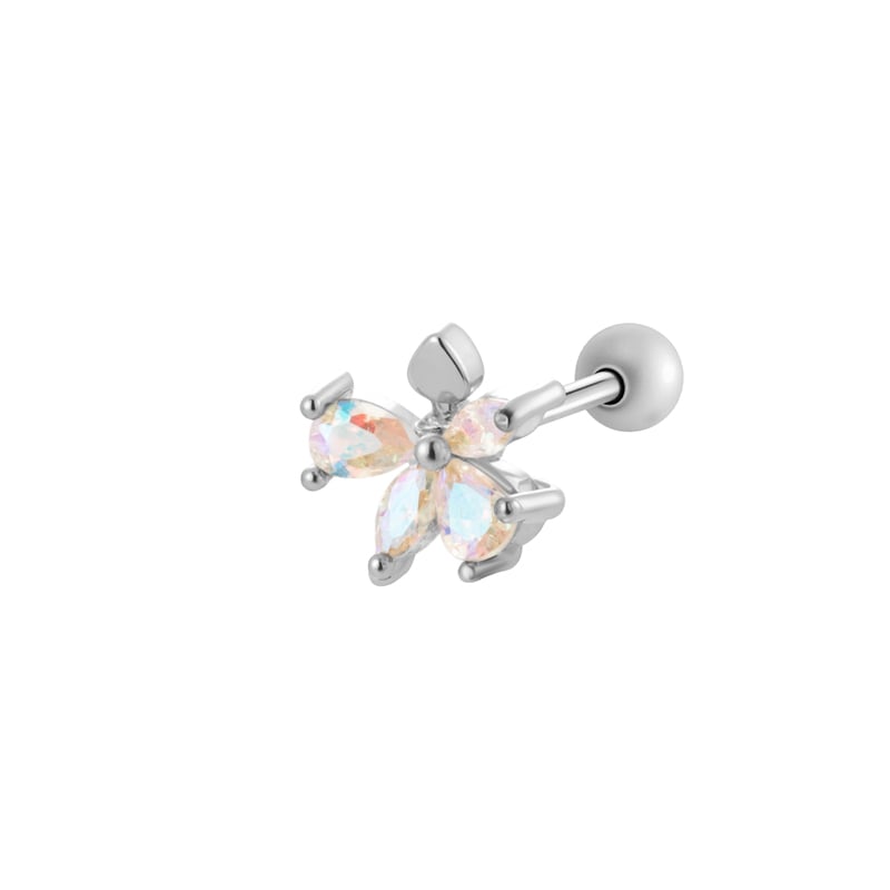 1 Piece Flower Copper Gold Color Zircon Piercing Earring 
