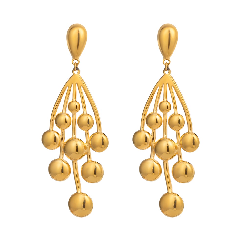 1 Pair Grape Shape Stainless Steel Gold Color Dangle Earrings Picture5