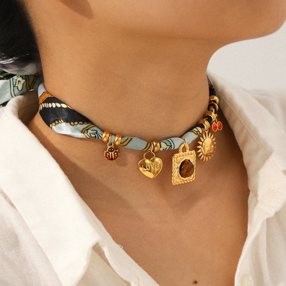 1 Piece Gold Color Natural Stone Fabric Necklaces Set h5Picture4