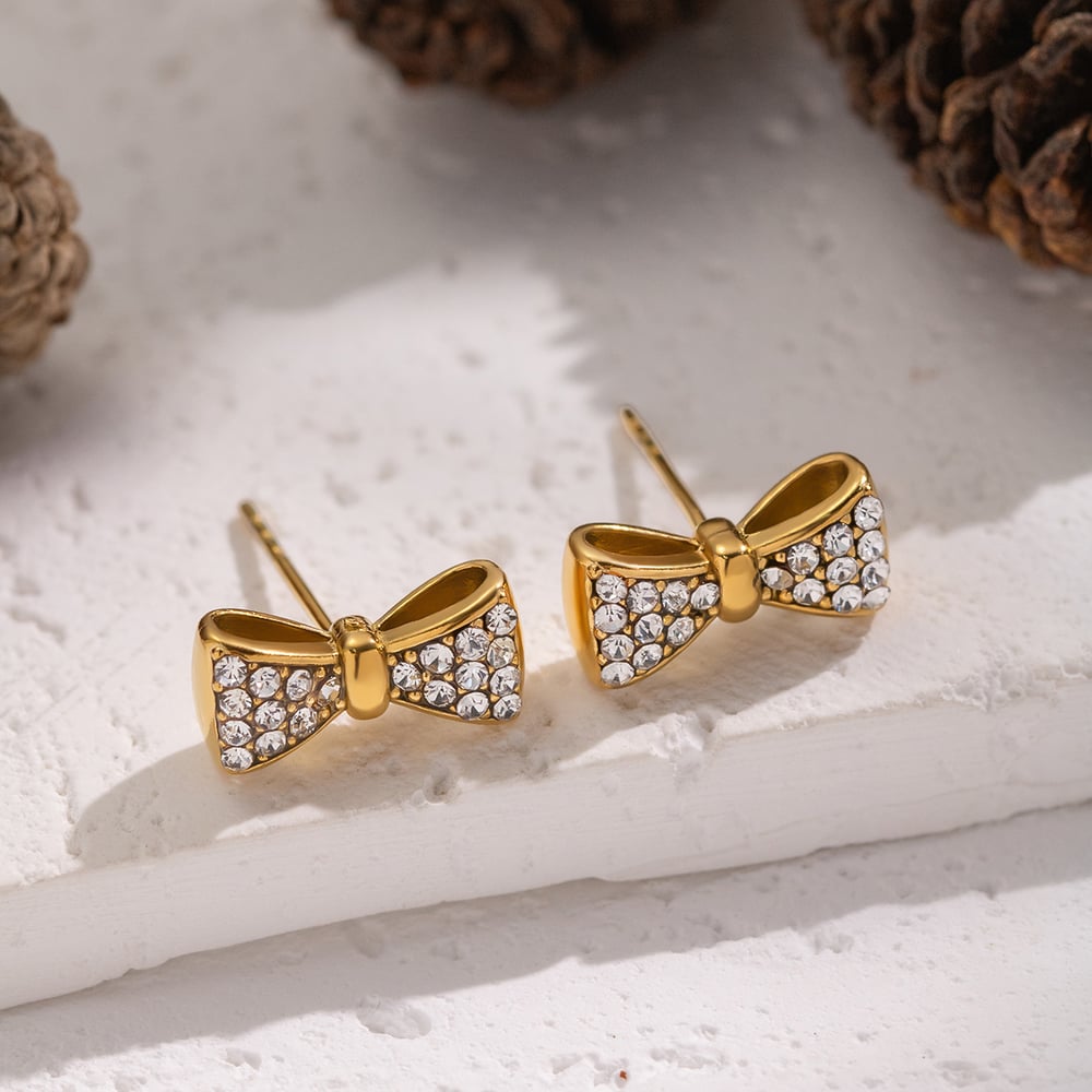 1 Pair Bow Knot Stainless Steel Gold Color Stud Earrings Picture3