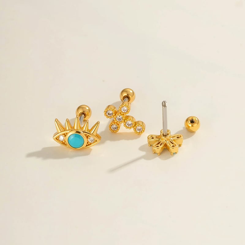 1 Piece Flower Copper Gold Color Zircon Piercing Earring Picture3