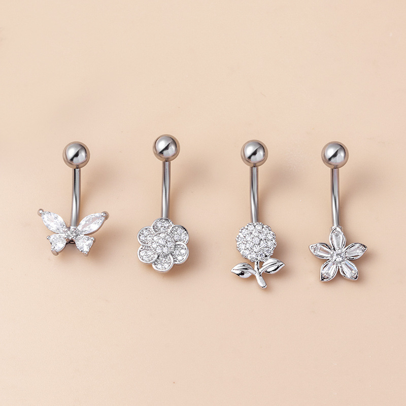 1 Piece Flower Butterfly Copper Zircon Navel Piercing Picture4
