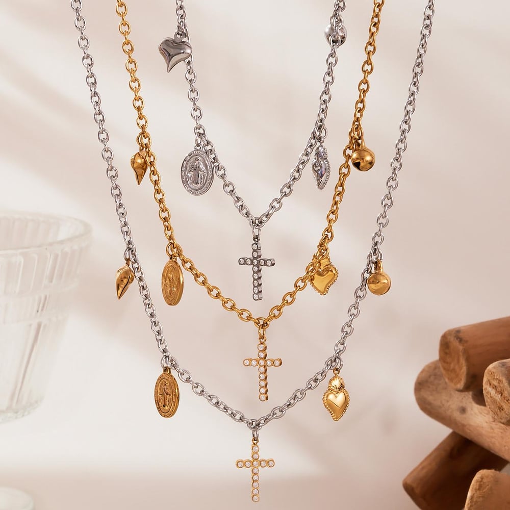 Lustrous Cross Stainless Steel Gold Color Women's Jewelry Sets Picture5