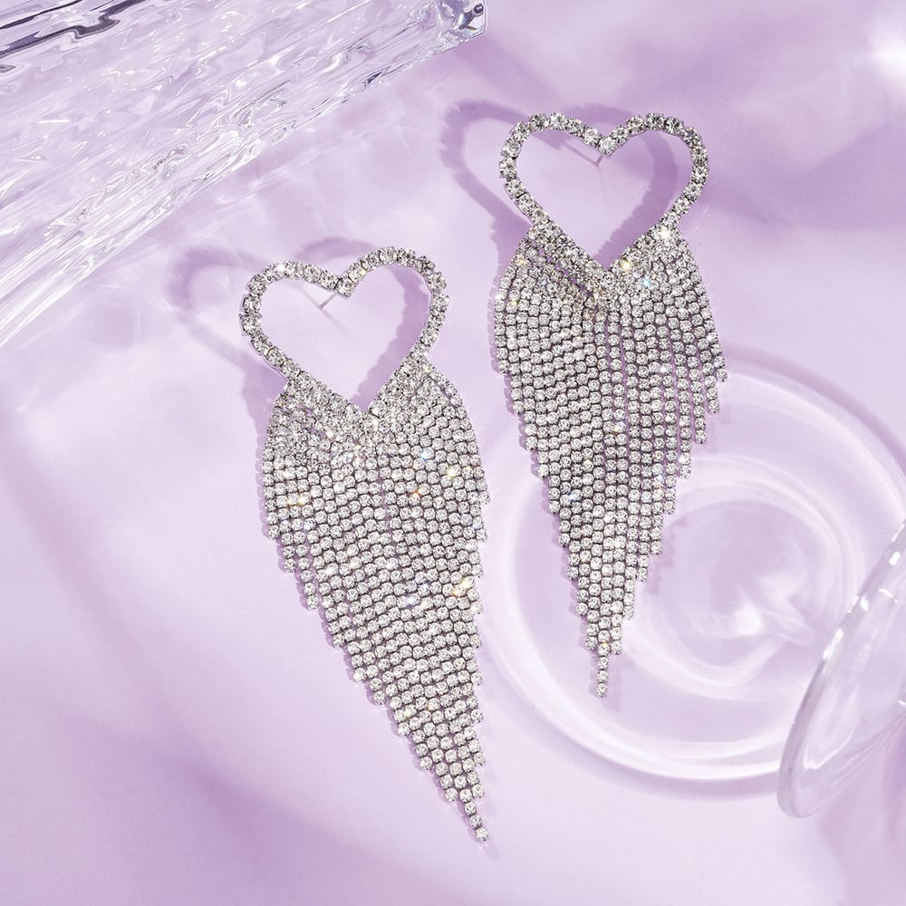 1 Pair Festive Series Heart Tassel Copper Dangle Earrings Picture3