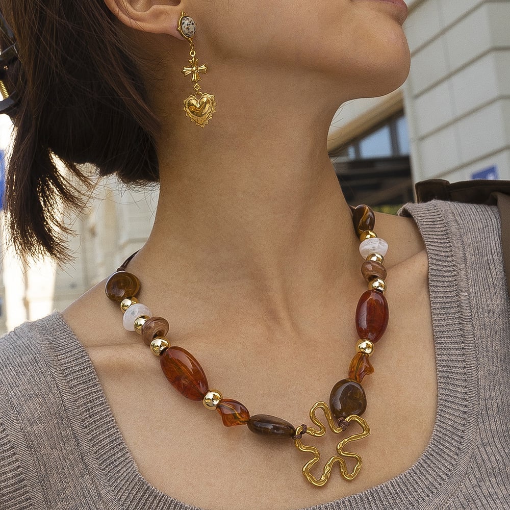 1 Piece Flower Shape Stainless Steel Acrylic Beaded Necklace h5Picture2