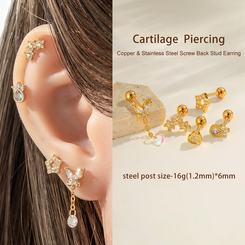 1 Piece Butterfly Copper Gold Color Zircon Piercing Earring Picture4