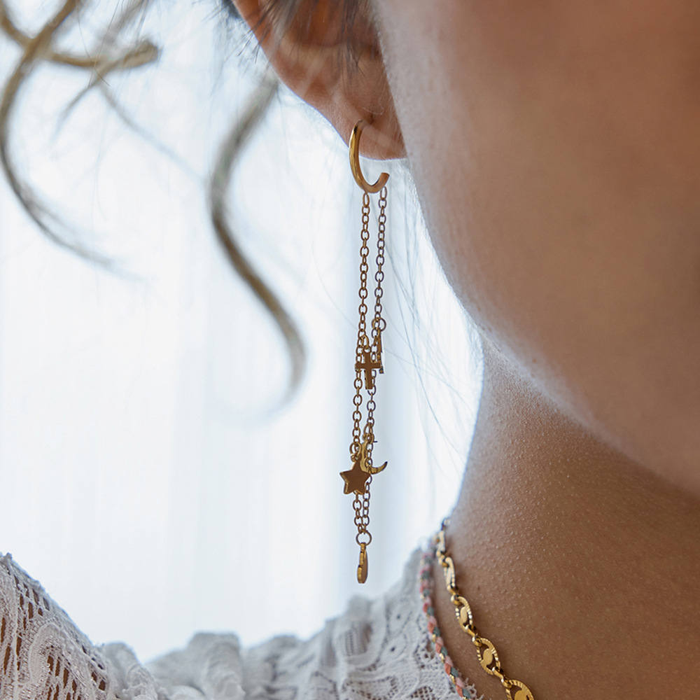 1 Pair Romantic Series Heart Stainless Steel Gold Color Women's Dangle Earrings h5Picture4