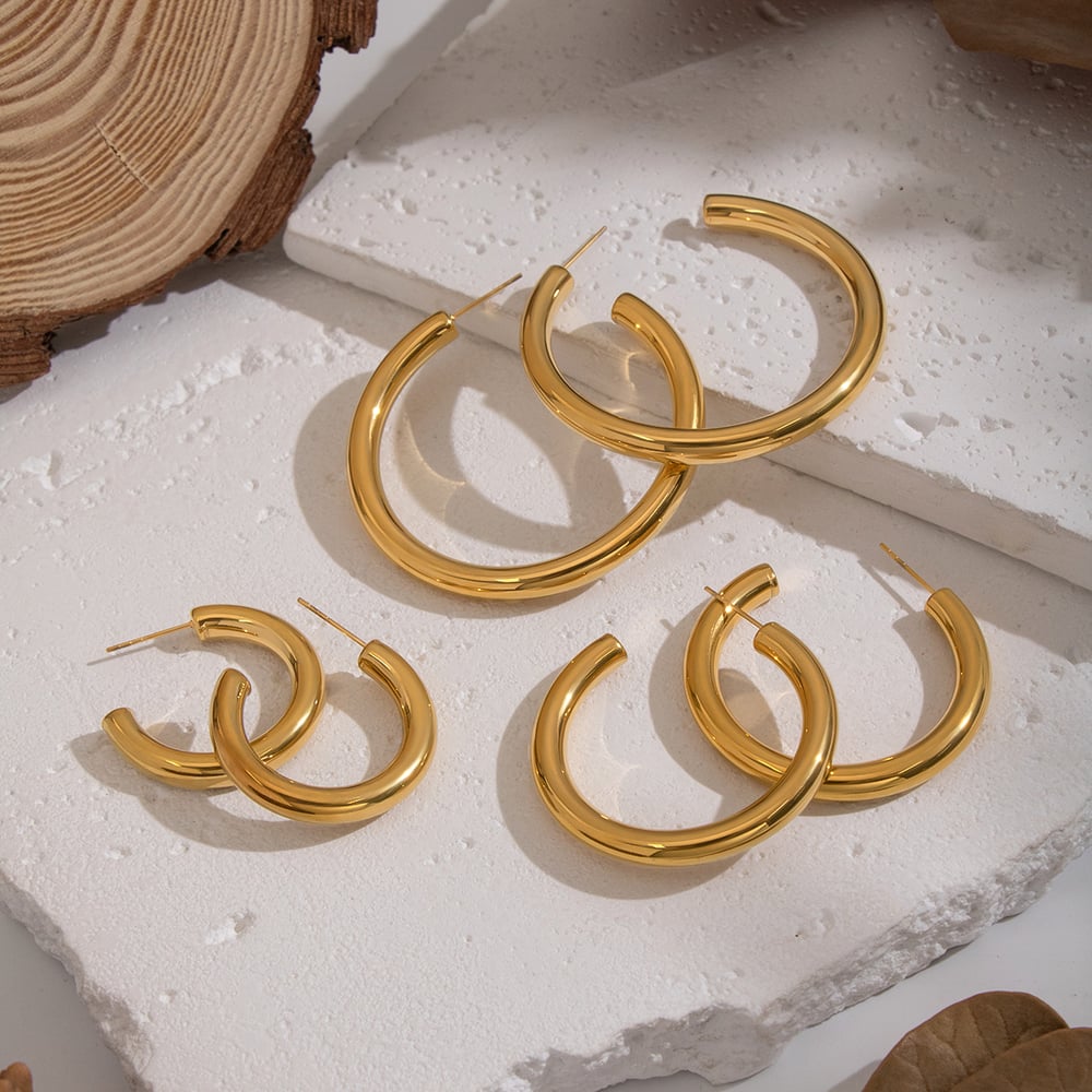 1 Pair Stainless Steel Gold Color Hoop Earrings Picture2