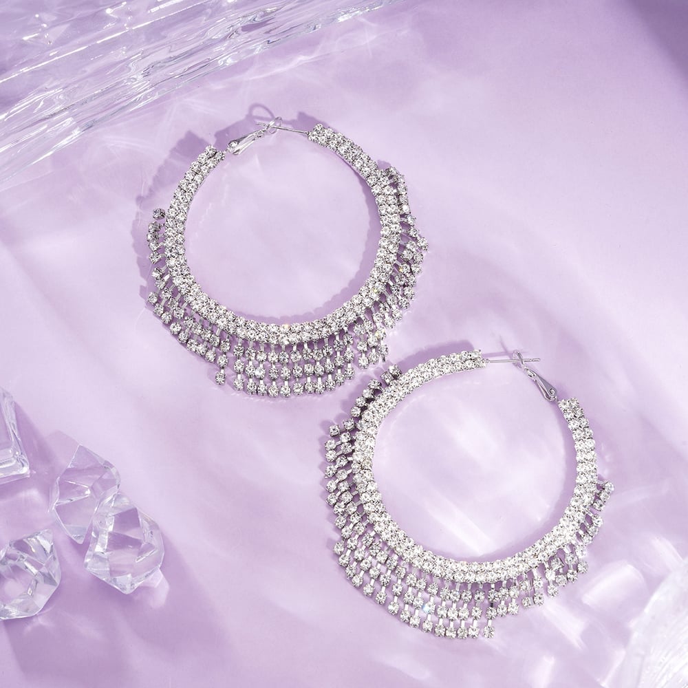 1 Pair Festive Series Circle Tassel Copper Hoop Earrings Picture4