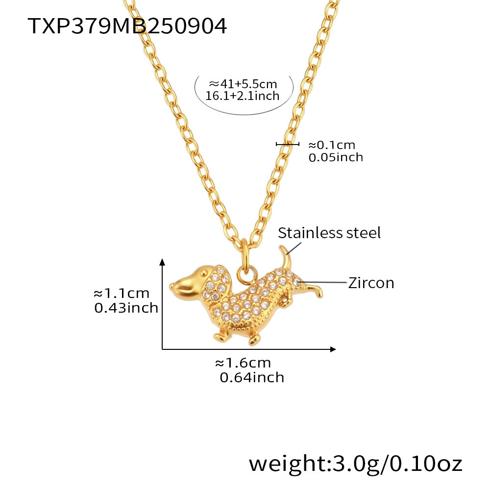 Niedlicher Dackel Edelstahl Gold Farbe Zirkon Damen Schmuck Sets