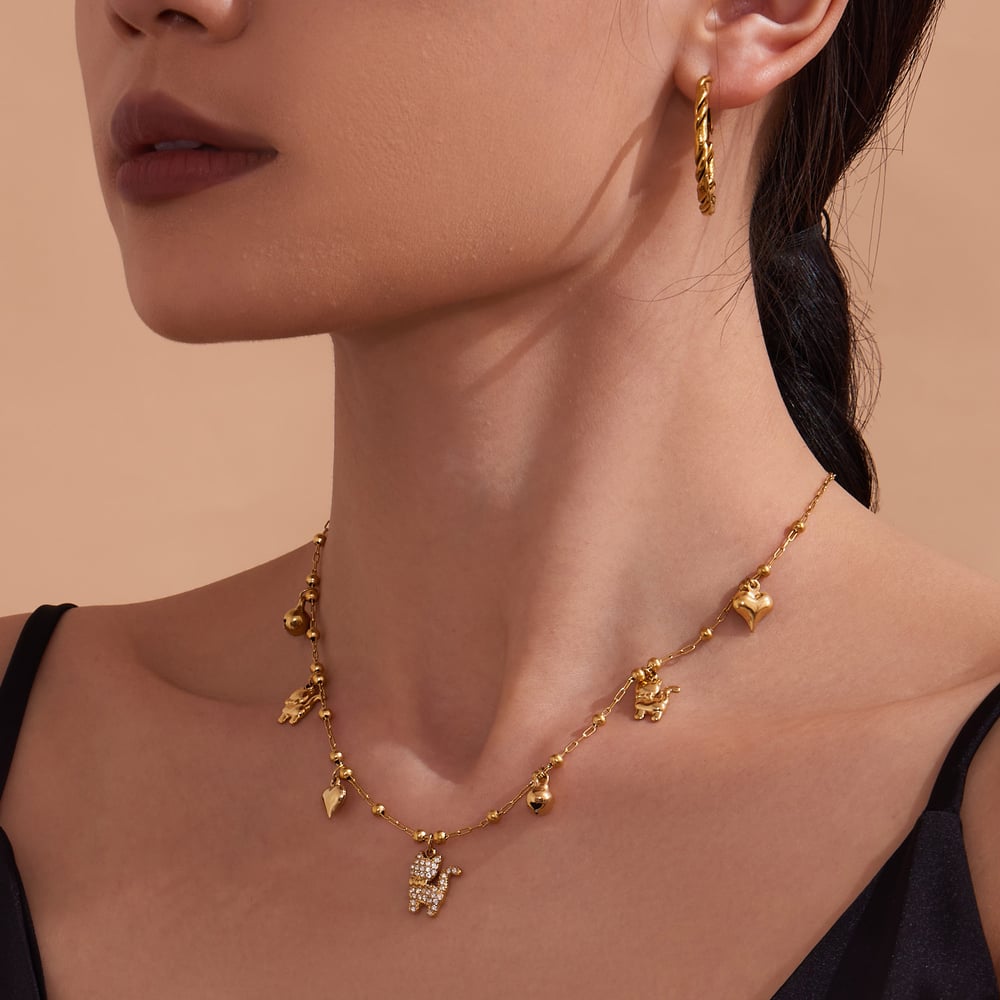 Zarte süße Kätzchen Edelstahl Gold Farbe Zirkon Damen Schmuck Sets Bild3