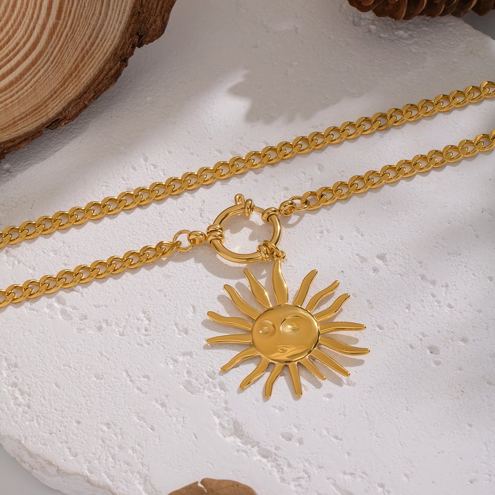 1 Piece Sun Stainless Steel Gold Color Pendant Necklace h5Picture2