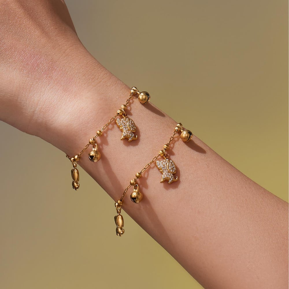 Delicate Cute Puppy Stainless Steel Gold Color Zircon Women's Jewelry Sets Picture2