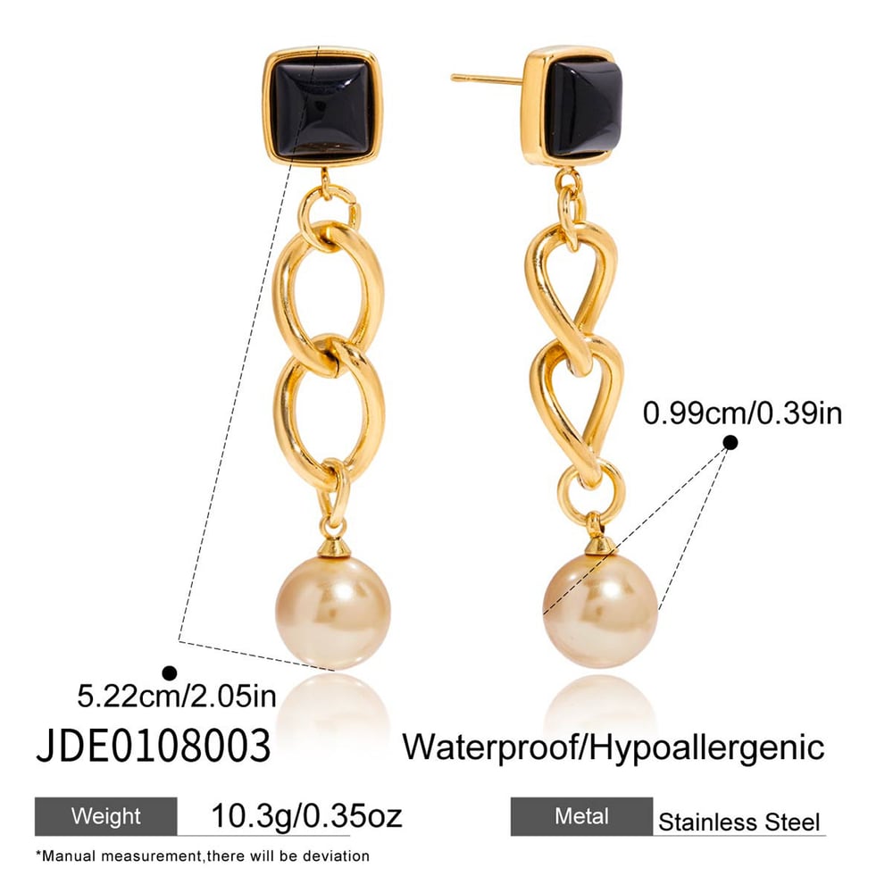 1 Pair Gorgeous Chain Stainless Steel Gold Color Women's Drop Earrings Picture2
