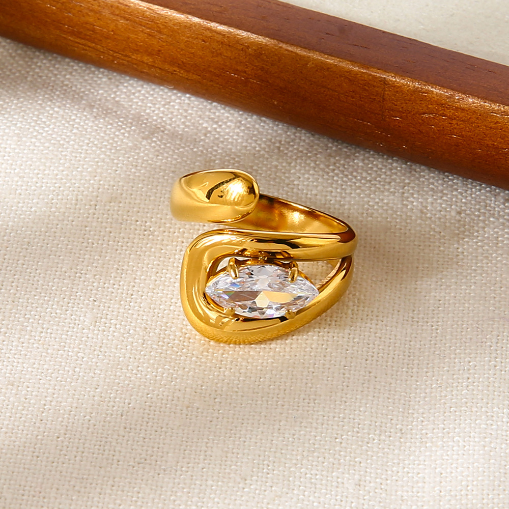 1 Piece Luxurious  Elegant Irregular Shape Stainless Steel   Zircon Statement Rings Picture4