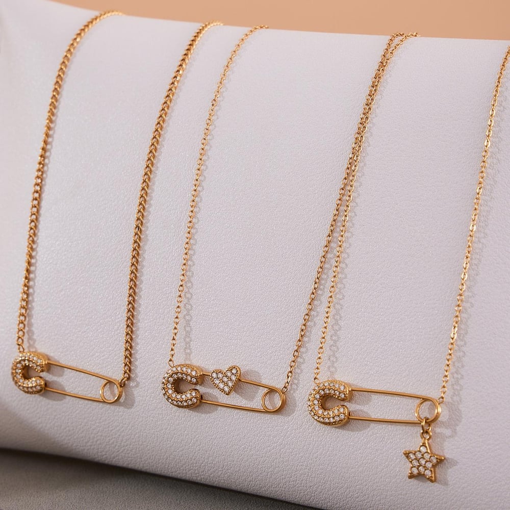 Tägliche Büroklammer Edelstahl Gold Farbe Damen Anhänger Halsketten h5Bild6