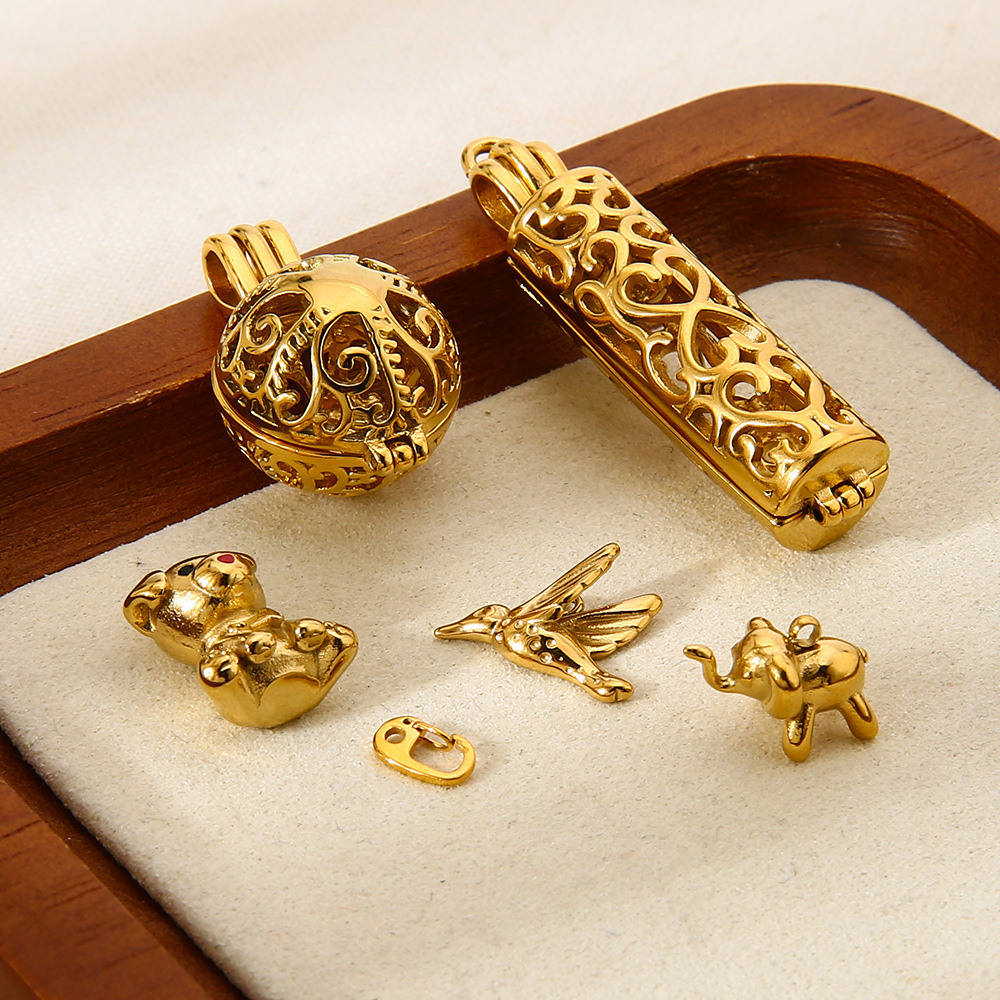 1 Piece DIY Carved  Hollowed Box  Stainless Steel  Women's Pendants h5Picture2