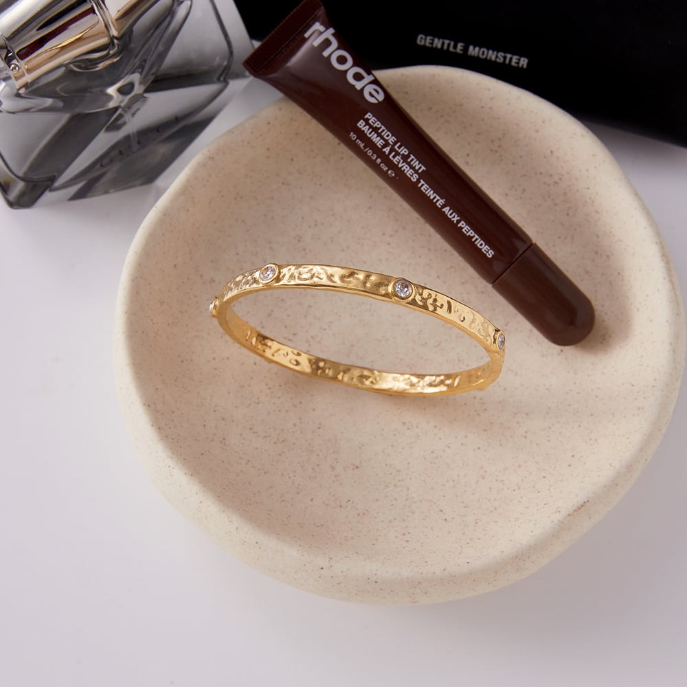 1 Piece Hammer Pattern Stainless Steel Gold Color Zircon Women's Bangles h5Picture8