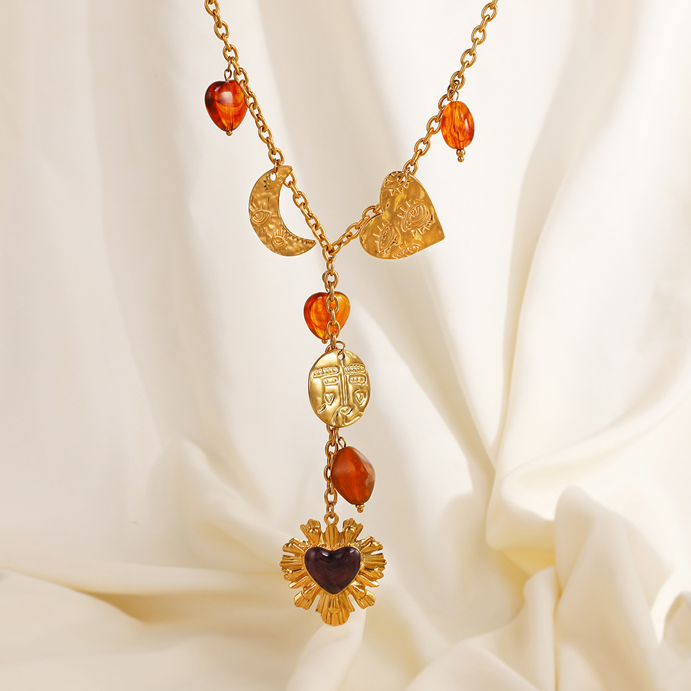 1 Stück ethnische tägliche Herzkreis-Anhänger-Halsketten aus Edelstahl für Damen h5Bild2