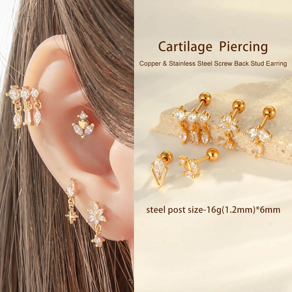 1 Stück Exquisite Herz Kupfer Gold Farbe Zirkon Damen Piercing Ohrringe Bild6