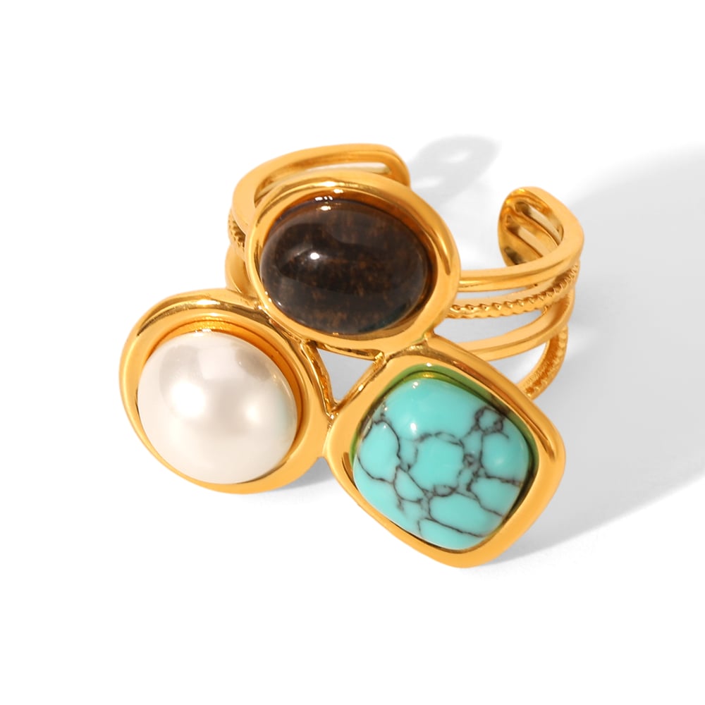 1 Piece Luxurious  Irregular Shape Stainless Steel   Gold Color  Women's Gemstone Rings 