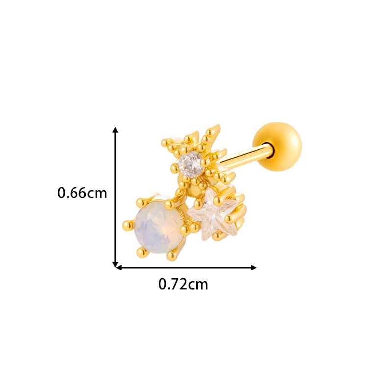 1 Piece Copper Gold Color Zircon Piercing Earring Picture2