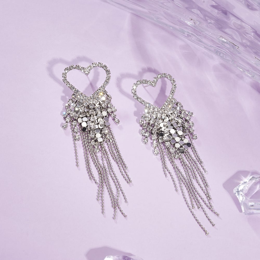 1 Pair Festive Series Heart Tassel Copper Dangle Earrings Picture3