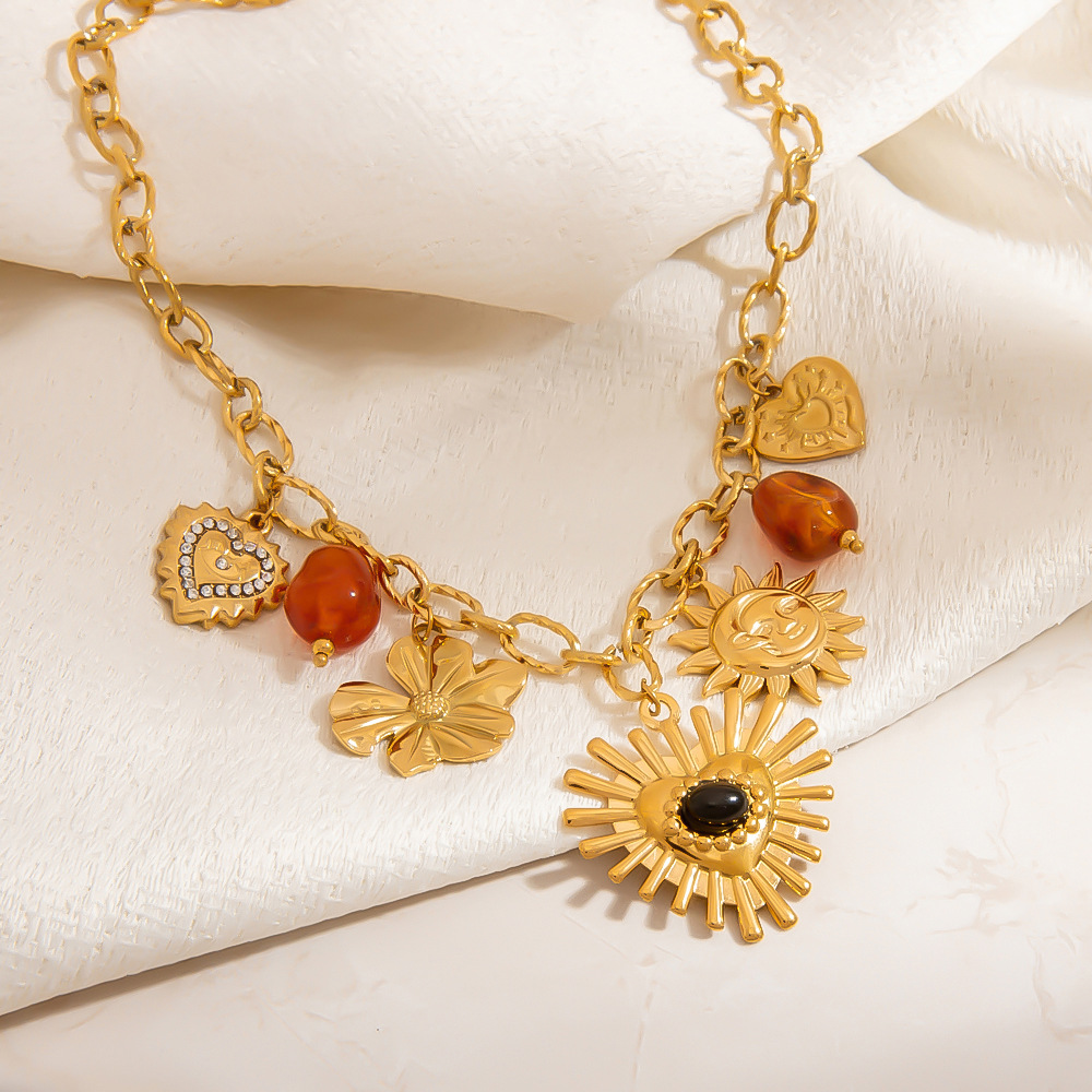 1 Stück DIY Blume Herz Sonne Edelstahl Damen Anhänger Halsketten h5Bild2