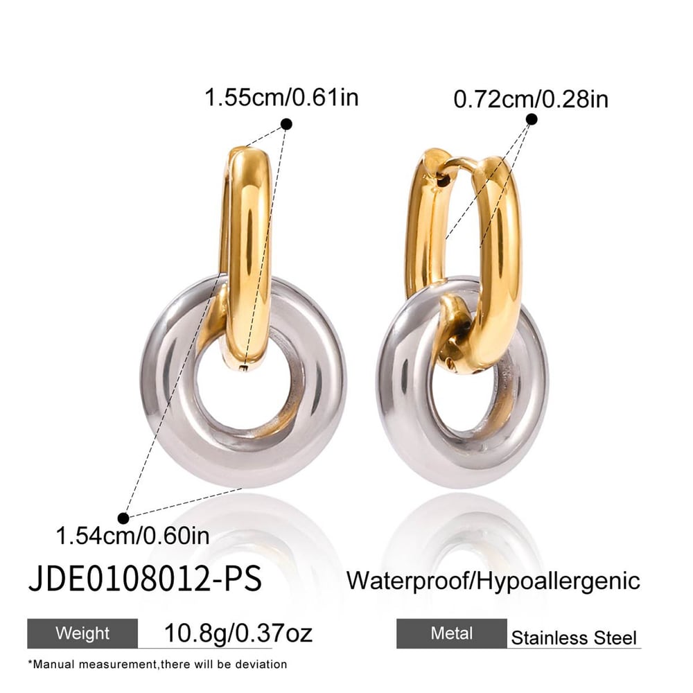 1 Pair Simple Circle Mixed Gold&Silver Colors Stainless Steel Women's Hoop Earrings