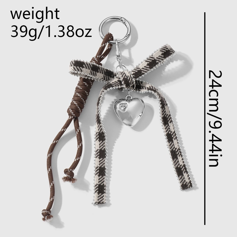 1 Piece Heart Bow Knot Plaid Bag Charm Picture2