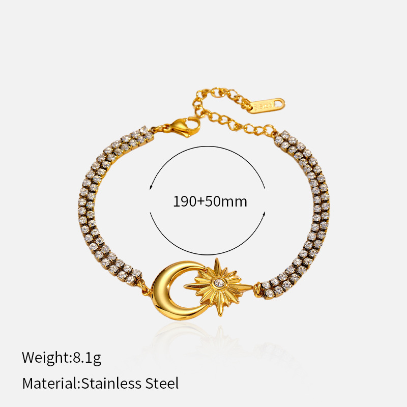 1 Piece Moon Stainless Steel Gold Color Charm Bracelet