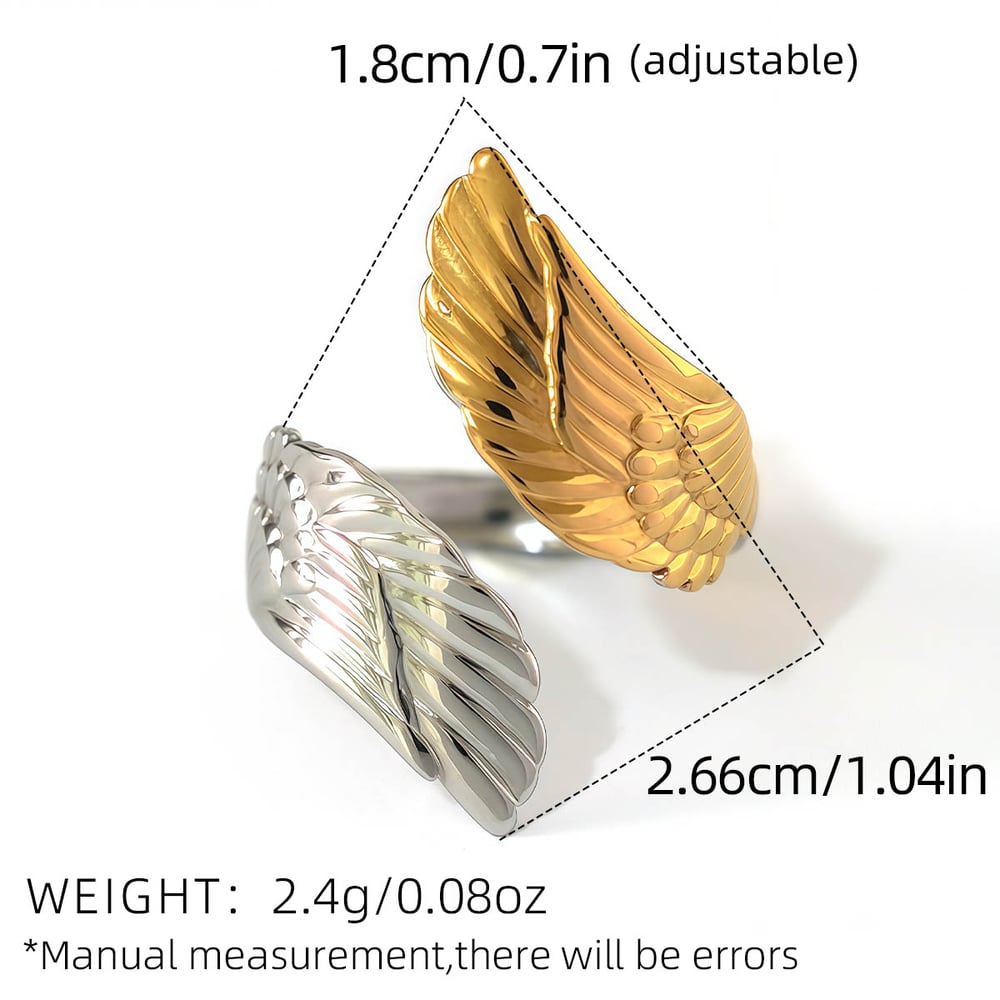 1 Piece Retro Mixed Gold Color And Silver Colors Wings Stainless Steel  Women's Statement Rings h5Picture2